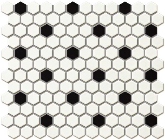 1 inch porcelain hex in matte white and black